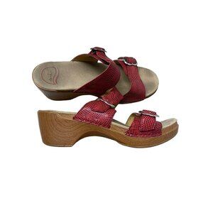 Dansko Women's Sophie Wedge Heel Leather Slip On Sandals Size EU 41 US 9.5 Red